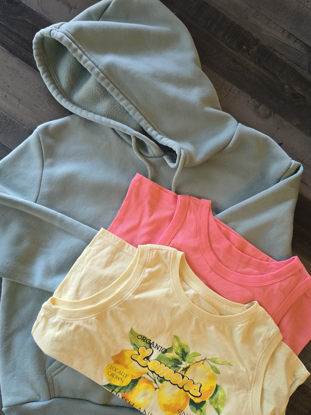 wonder nation Sage Hoodie with Yellow Lemon Tee & Pink Tank Set